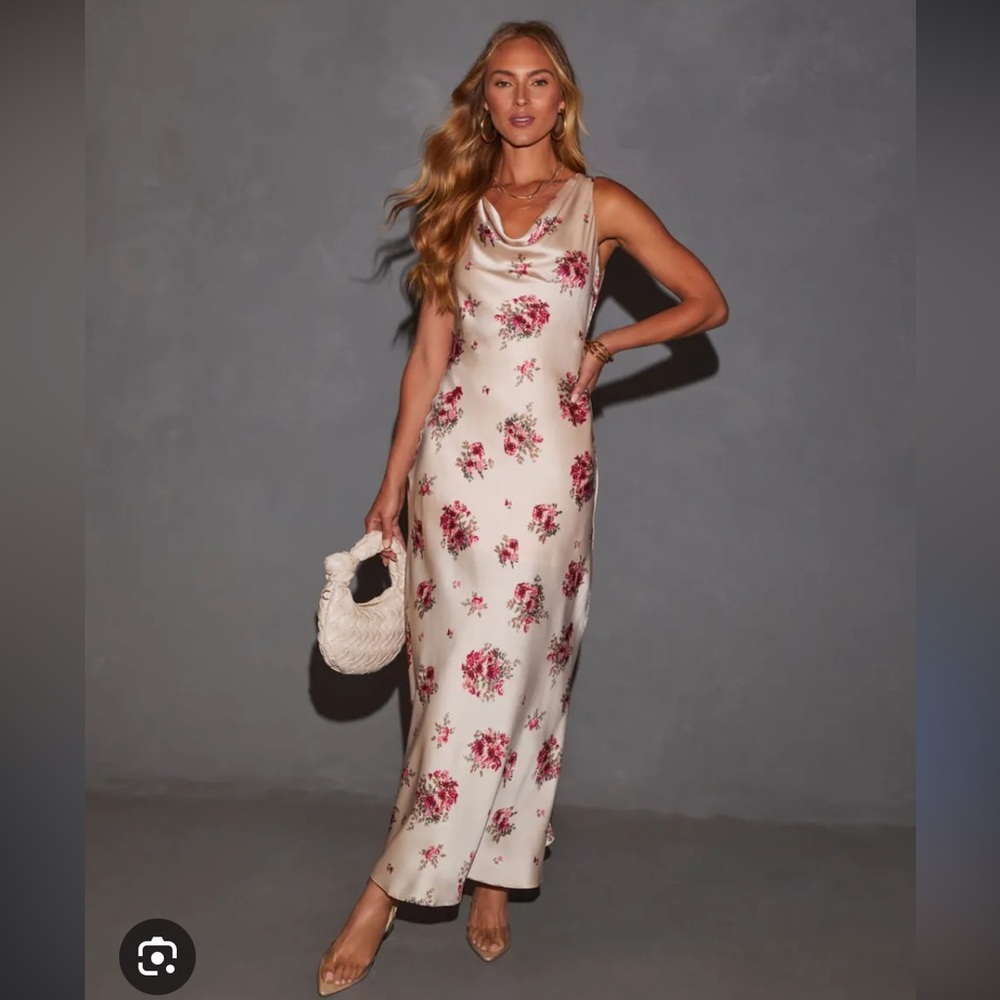 Satin cowl neck maxi dress